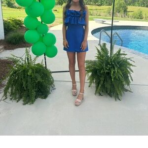 Blue Ruffle Strapless Dress